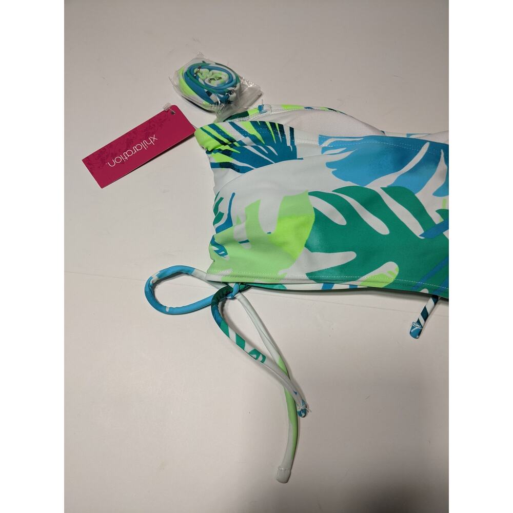 Xhilaration Bikini Top Tropical Juniors' Longline Side-Cinch Bandeau M Swimsuit - Picture 6 of 10